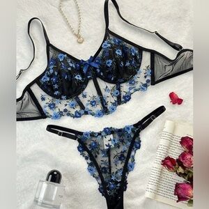 NWT Floral Sheer Corset Longline Bra Lingerie Set